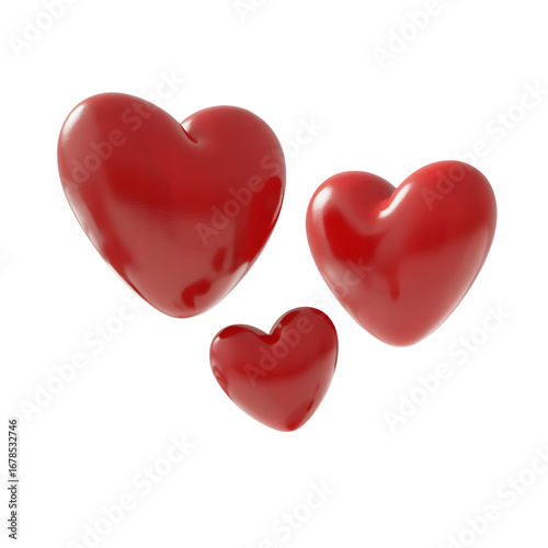 Three shiny red hearts on a black background symbolizing love and romance