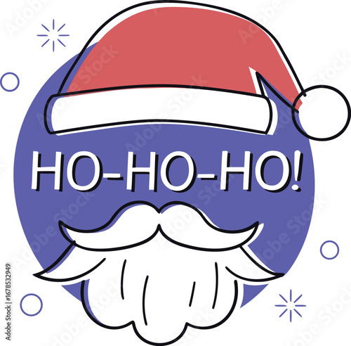 Santa claus hat with beard and mustache saying hohoho for christmas designs