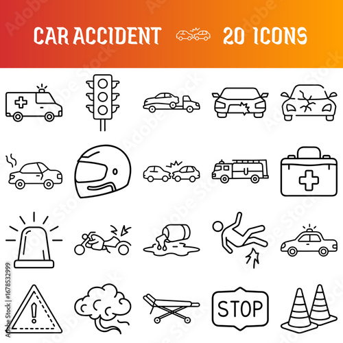 Car accident icons list transparent background