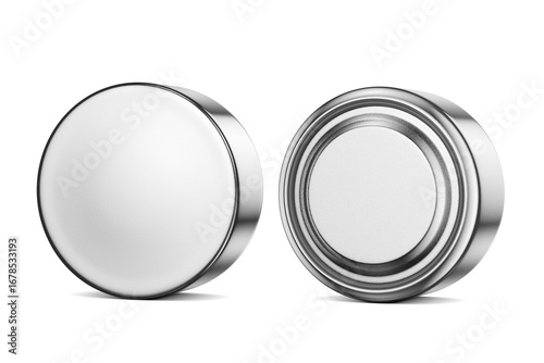 Clean AG13, LR44 button cell batteries both sides isolated. 3D rendering illustration. Transparent PNG image.