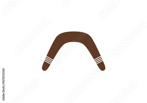 Brown boomerang with three parallel white lines at each end on a white background