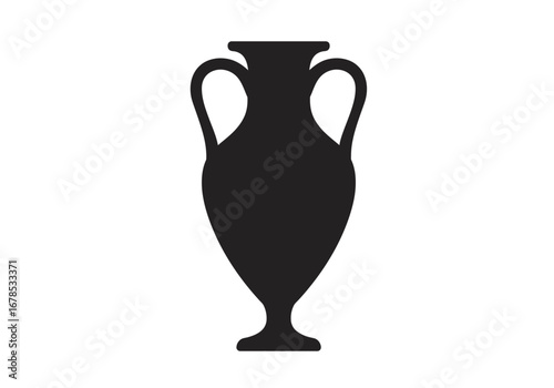 Black silhouette of a twohandled amphora against a white background