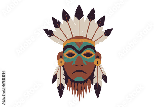 Tribal mask with feathers face paint  jewelry