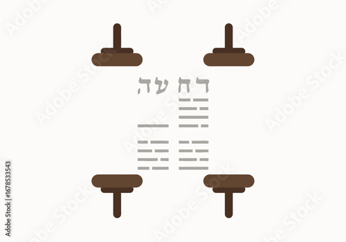 Torah scroll unrolled showcasing its parchment and wooden handles