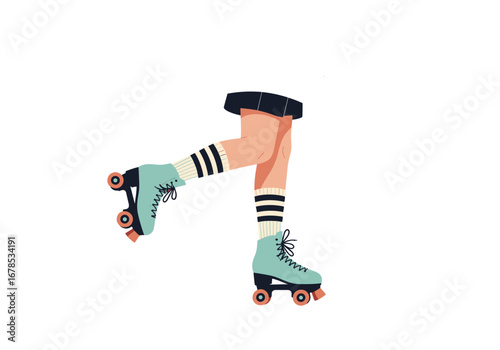 Stylish legs in retro roller skates, perfect for summer fun, leisure, and youthful vibes