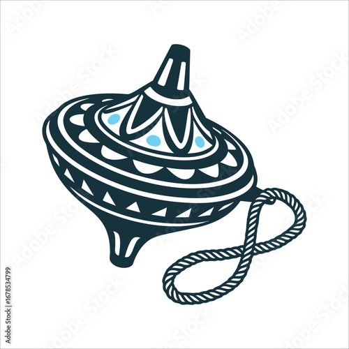 Te Ara Spinning Top with Cord Illustration Te Ara Spinning top with twisted cord