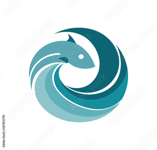 Teal fish swirl logo design