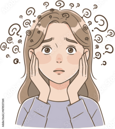 A person feels overwhelmed by many questions and opinions, highlighting the confusion in decision making
