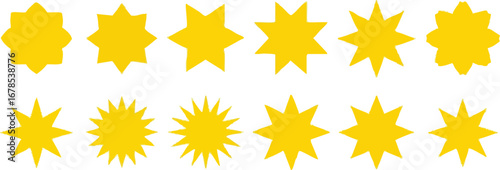 Bright yellow starburst shapes create dynamic patterns for graphic design elements