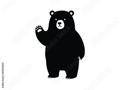 Cute illustration of a black bear waving hello