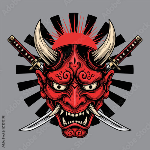 oni mask vector with katana