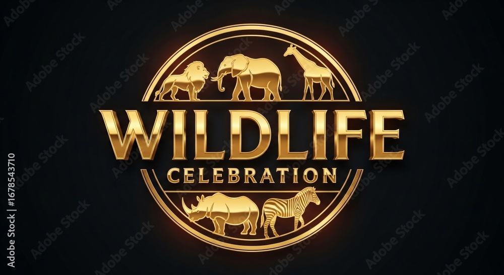 Fototapeta premium Wildlife Celebration Gold Emblem Design Featuring African Animals Perfect for Conservation Projects Logos and Branding