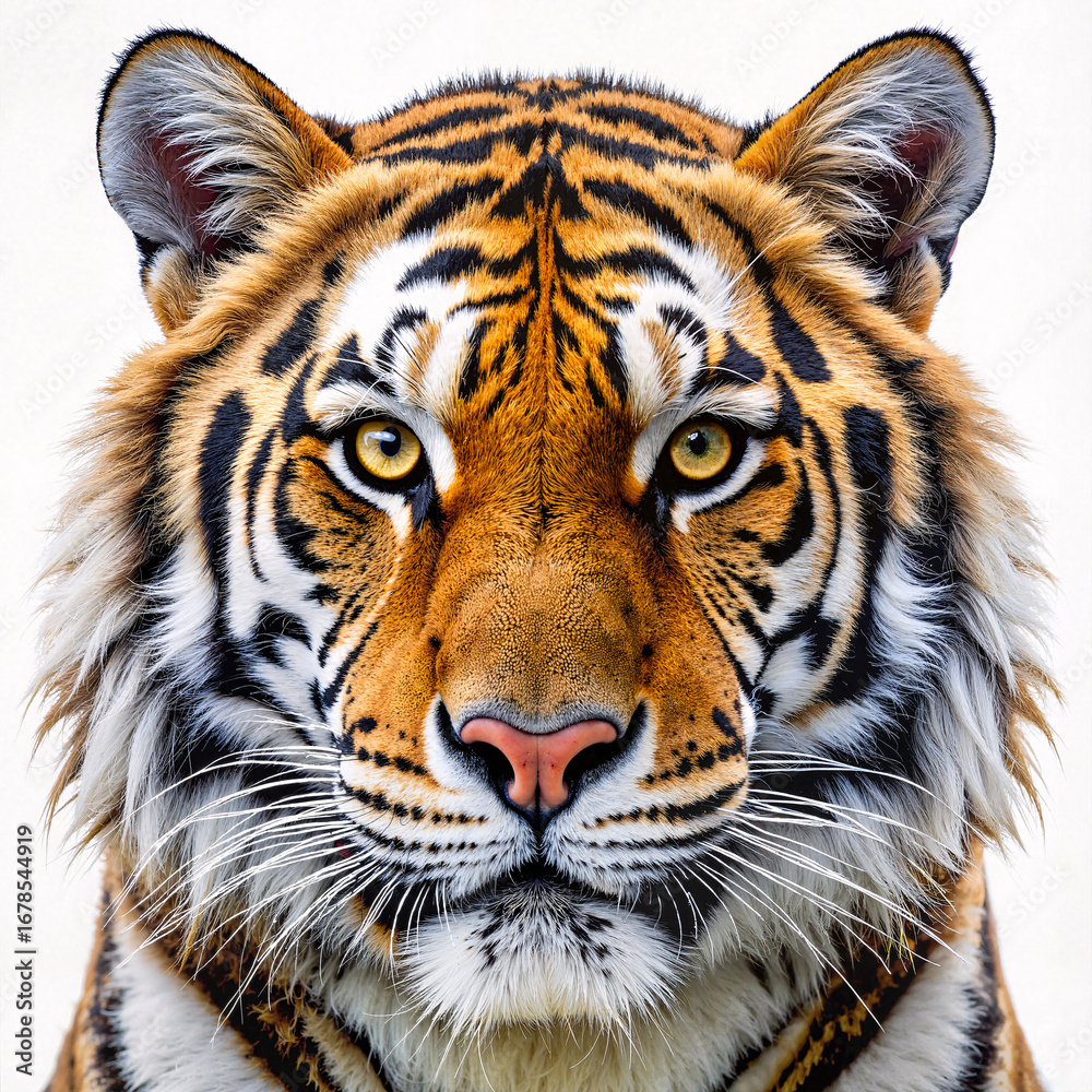 Fototapeta premium Tiger close-up portrait on white background