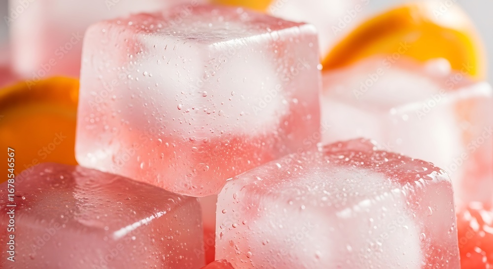 Fototapeta premium Refreshing Ice Cubes with a Hint of Citrus for Summer Beverages and Cocktails a Cooling and Hydrating Delight Perfect for Hot Weather and Festive Celebrations