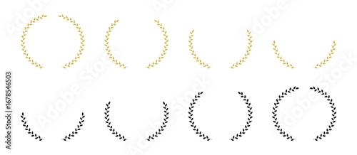 Set of Circular and Semicircular Laurel Wreaths for Award or Certificate Decoration