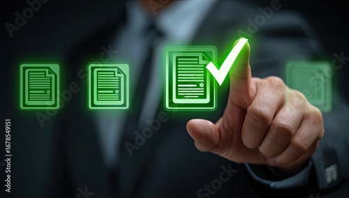 Businessperson verifies digital document