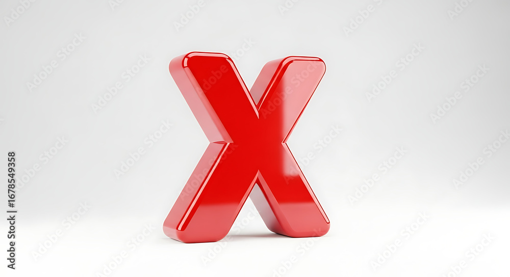 Obraz premium An abstract digital art piece featuring a bold, three-dimensional red 'X' against a solid white backdrop.