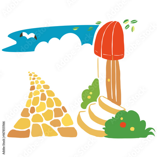 空の見える石畳の道のイラスト