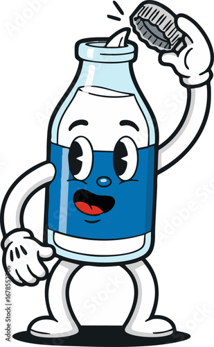 A Cheerful Bottle of Milk Tipping its Cap