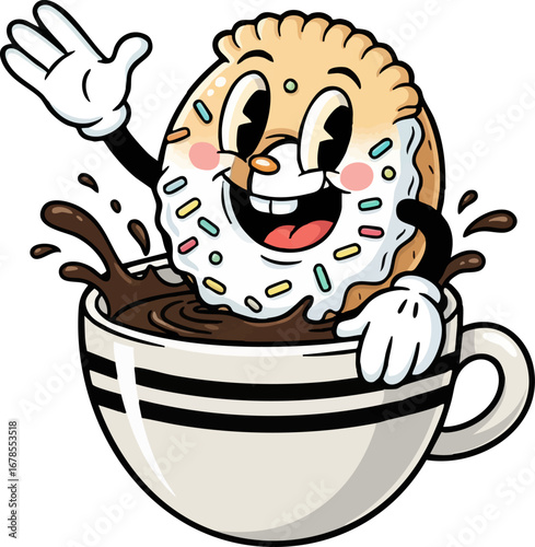 a Happy Donut Being Dunked in Coffee