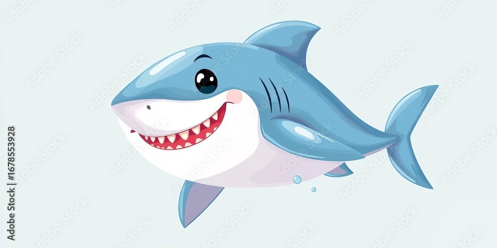 Fototapeta premium Whimsical pastel shark illustration, soft edges, friendly expression, marine life, summer