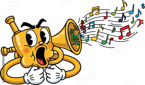 A Loud Trumpet Character Blowing a Jazzy Tune