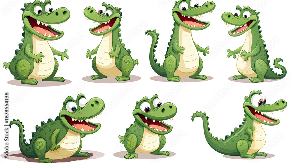 Fototapeta premium cartoon funny crocodile collection on white background