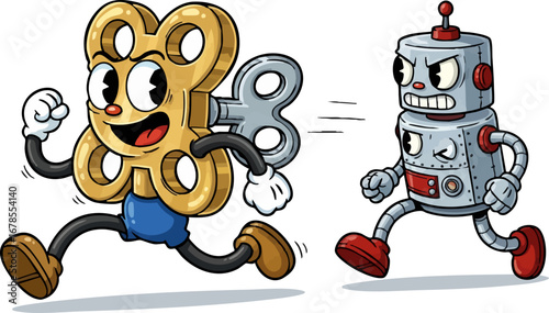 a Mischievous Wind-Up Key Running Away