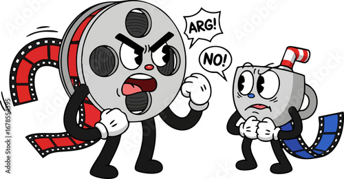 a Pair of Film Reels Arguing About Movies