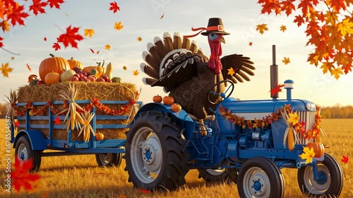 Thanksgiving Turkey on Tractor: Autumn Farm Harvest and Seasonal Celebration