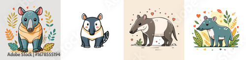 Tapir vector illustration featuring a cute cartoon mix of elements in a playful and colorful style.