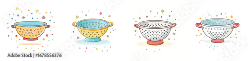 Colander vector illustration featuring a cute cartoon mix of elements in a playful and colorful style.
