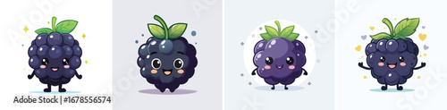 Blackberry vector set of cute cartoon-style characters with arms, legs, and expressive faces.