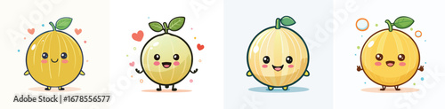 Honeydew Melon vector set of cute cartoon-style characters with arms, legs, and expressive faces.
