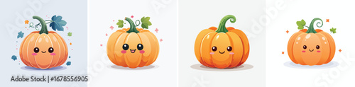 Pumpkin vector bundle of adorable cartoon characters combined into a fun and creative set.