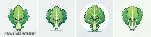 Kale vector set of cute cartoon-style characters with arms, legs, and expressive faces.