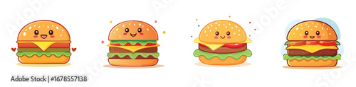 Hamburger vector bundle of adorable cartoon characters combined into a fun and creative set.
