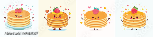 Pancakes vector bundle of adorable cartoon characters combined into a fun and creative set.