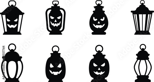 Set of halloween lanterns with pumpkin face for spooky and scary decorations during the holiday season