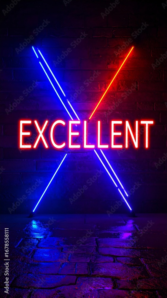 Obraz premium Neon sign, word Excellent, red and blue light
