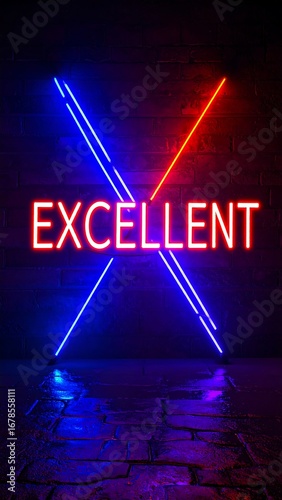 Neon sign, word Excellent, red and blue light