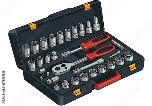 Professional socket wrench toolset organized in a durable case, ready for any repair task.