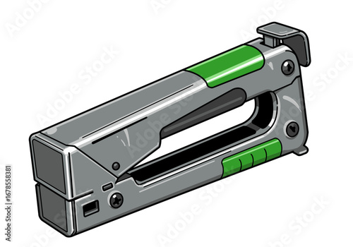 Professional staple gun tool with green accents for DIY projects and construction work
