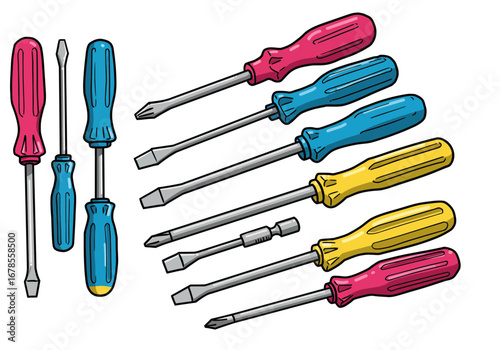 Colorful screwdrivers collection for DIY projects and home repair, essential tools for every toolbox