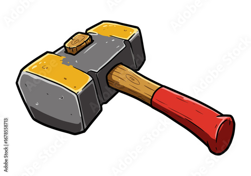 Sturdy sledgehammer with wooden handle and red grip, ready for heavy demolition tasks