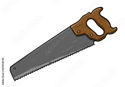 Classic hand saw with rustic wooden handle ready for woodworking projects and DIY tasks