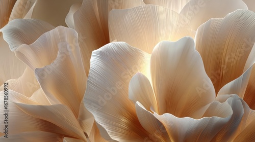Close-up of soft, luminous flower petals in warm beige and white tones
