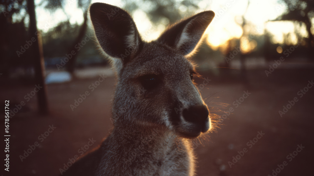 Fototapeta premium Kangaroo close up at sunset with warm natural light