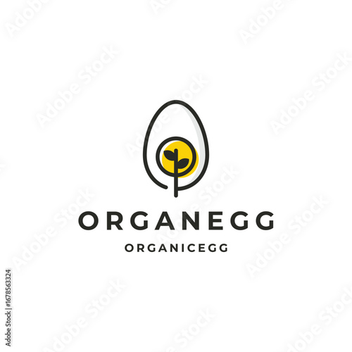Minimalist organic egg logo featuring a sprout inside an egg shape, modern vector design.