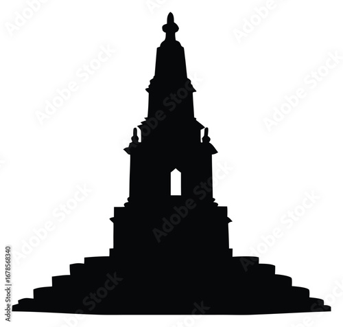 Monument silhouette with unique architecture and historical significance stands against white background